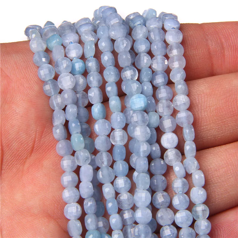 Faceted Coin Stone Beads Natural Quartzs Jaspers Round Flat Beads for Jewelry Making Craft Accessori DIY Bracelet Necklace 4/6mm