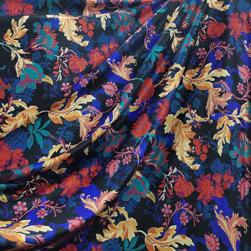 Good,Milk Silk Knit Cotton/Spandex Fabric,4 Way Elastic,Colorful Blue Phoenix Flower Print Cloth,Diy Sewing Dance Dress Clothing