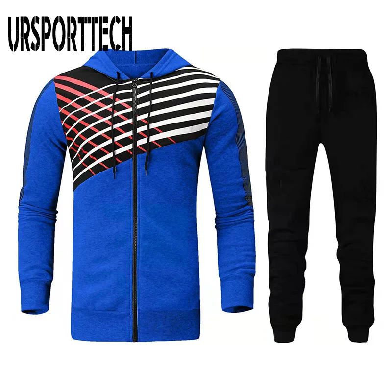 

Spring Autumn Tracksuit Men Sets 2 Pieces Men Sportswear Suit Outfits Zipper Coat+ Pants Joggers Sets Patchwork Men Clothes