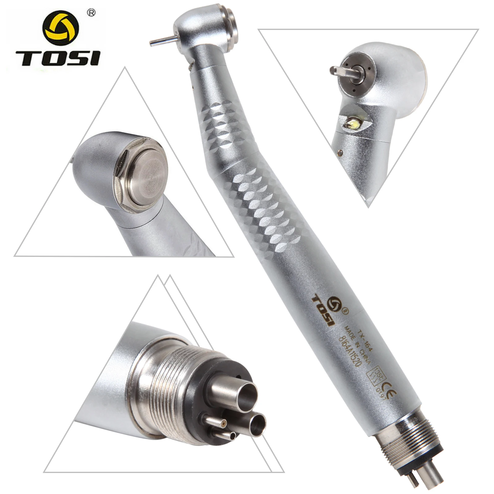 TOSI E-generator Air Turbine Dental Handpiece/Dental Drill LED Light High Speed Standard Head Push Button 3 Water Spray