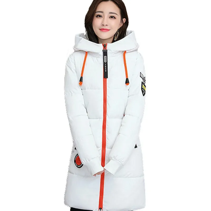 Nuovo Parka Lady Cappotti invernali Manica lunga Donna Cappotto lungo in cotone Giacche casual con cappuccio Cerniera Parka caldo Cappotti basic da donna