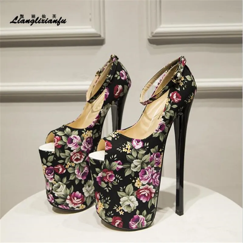 LLXF Crossdresser shoes zapatos mujer sexy Fetish Stiletto 22cm thin heels platform Buckle women wedding Pumps Summer Sandals