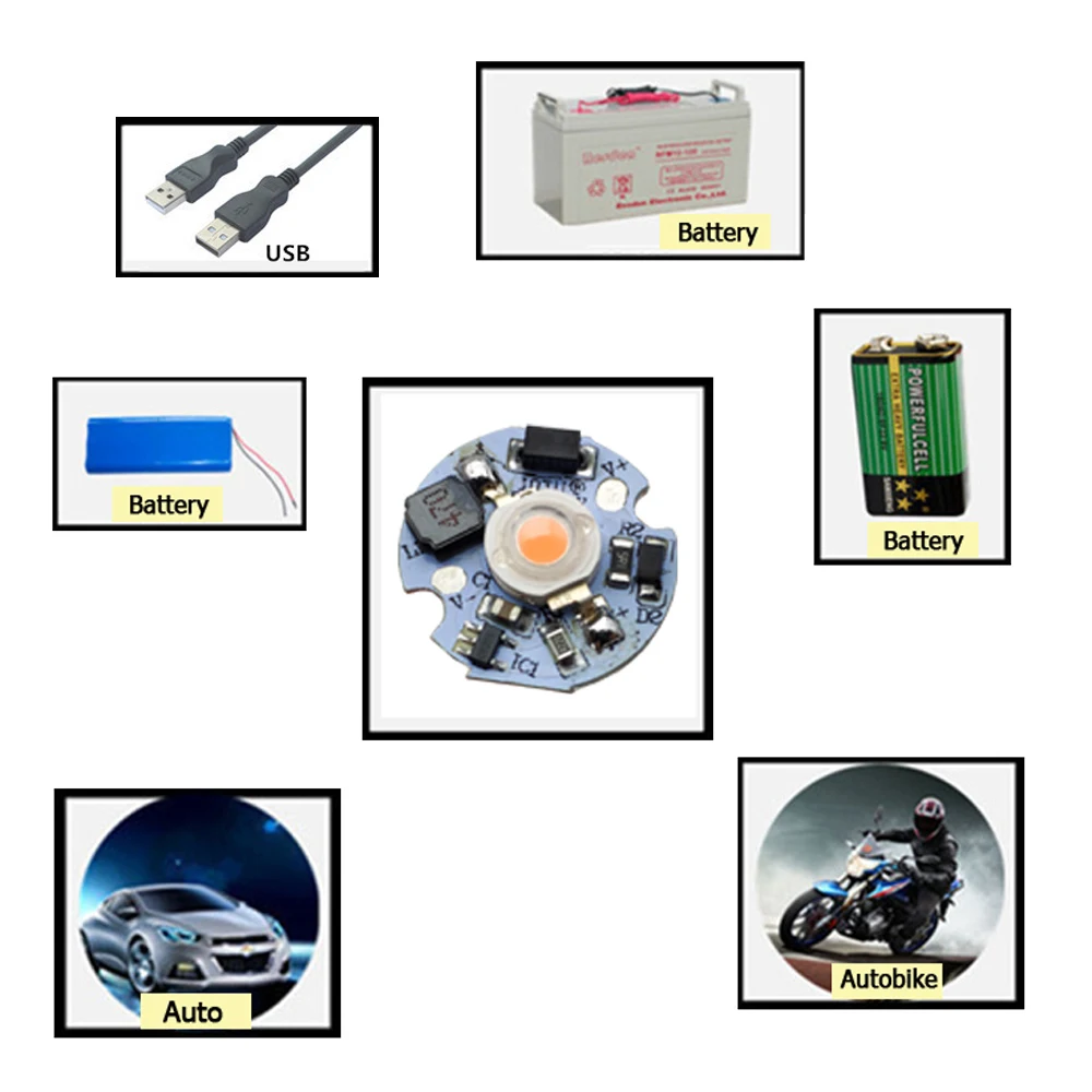 DC5-12V LED PCB Installed 1W 3W LED Chip SMD COB Doide Warm Cool White Red Green Blue Yellow 660 440 UV Growlight D20MM 12V Lamp