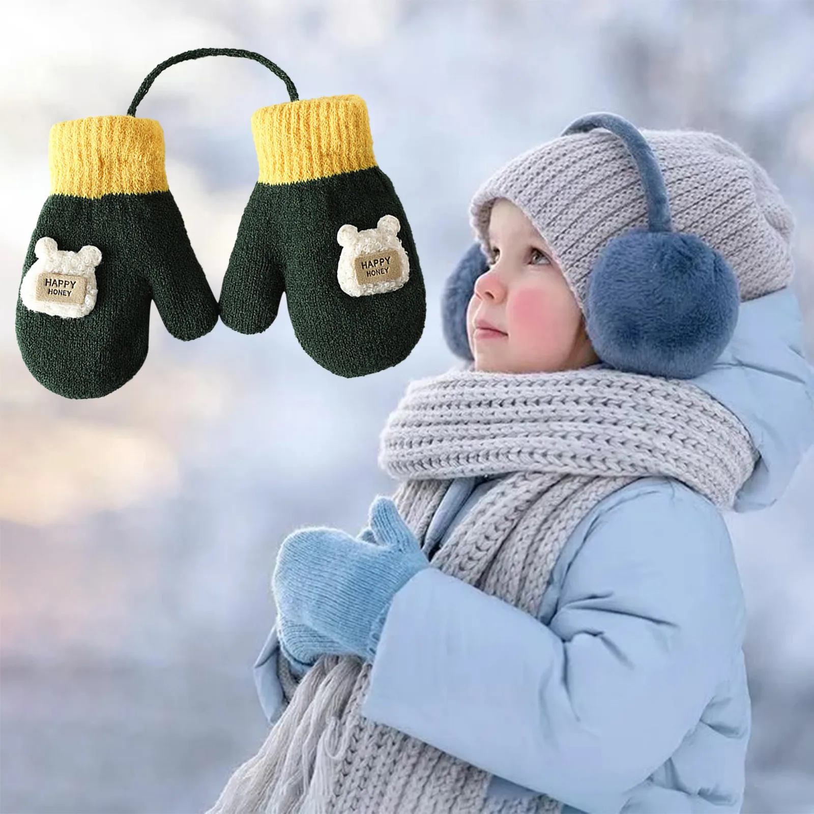 Mittens For Baby Snow Warm Gloves For Kids Girls Boys Infant Winter Snow Ski Gloves Kintted Warm Gloves варежки женские зимние