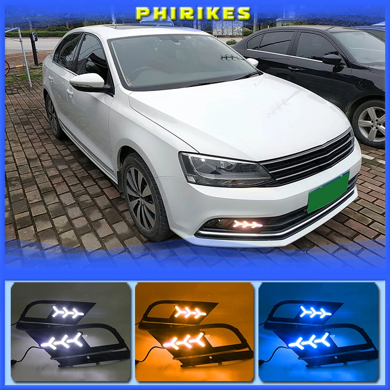 

2pcs Yellow Turn Signal lights Waterproof Car LED DRL Daytime Running Light Daylight For Volkswagen Sagitar 2015-2018