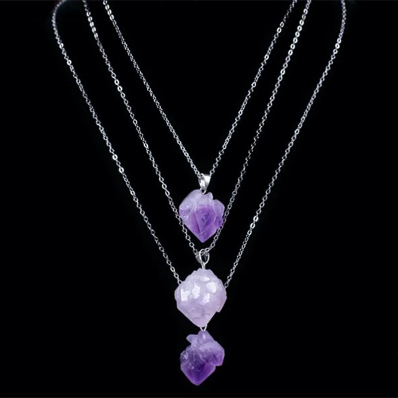 Pedra natural roxo pingente colar ametistas cristal brasil druzy forma irregular lavanda chakra jóias colar