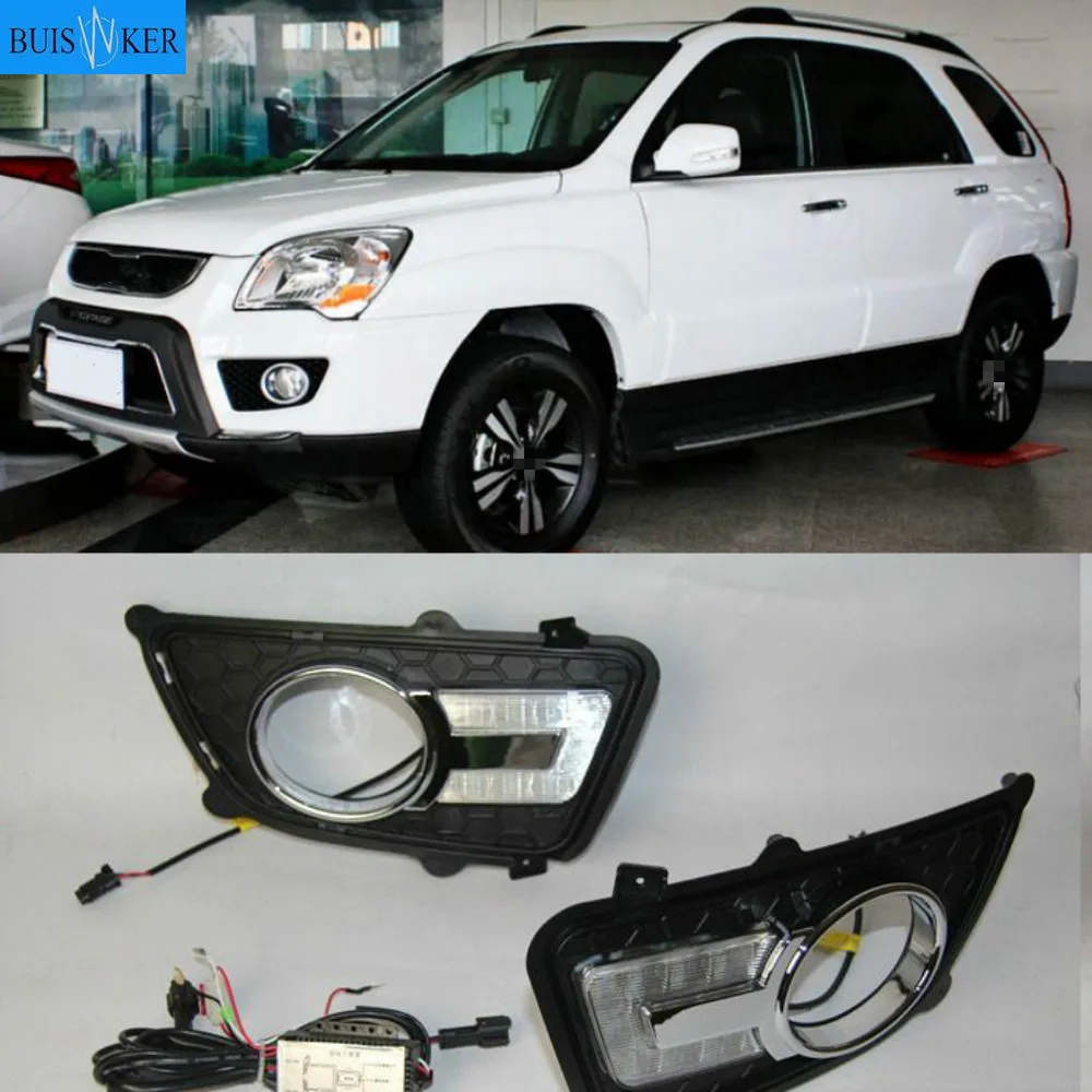 

Дневные ходовые огни для Kia Sportage 2009 2010, 2 шт., диммирующие стильные реле, водонепроницаемые ABS 12 В, светодиодный льные светодиодные дневные ходовые огни, светильник