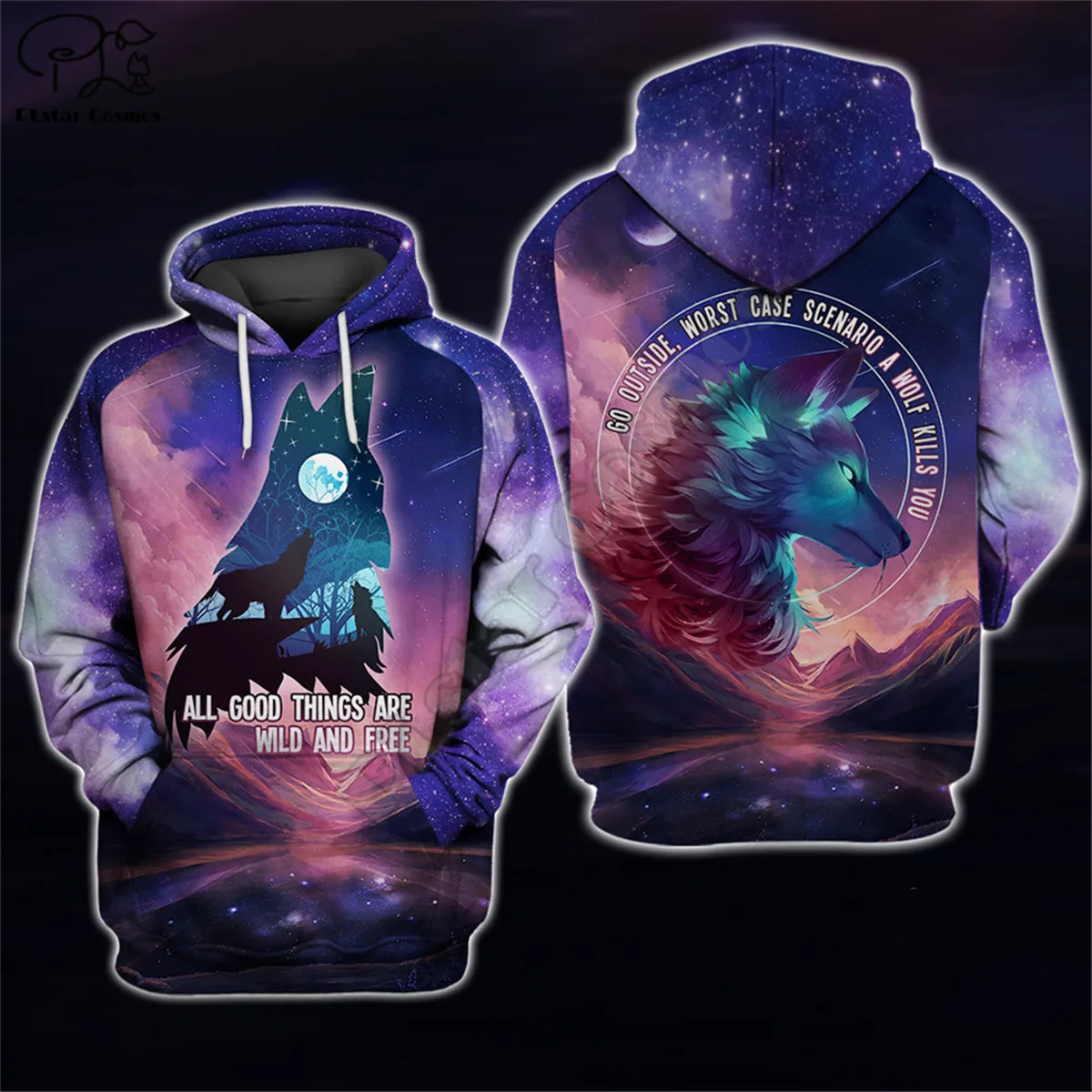 Animal hoodies 3D printed 3D Wolf Moon Camping Hoodie Sweatshirt Hoodie Harajuku Autumn Streetwear women men Casual Tracksuit