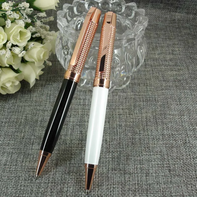 ACMECN High Rose Gold and White Ballpoint Pen Unisex Hi-tech Checker Pattern Luxury 40g Metal Heavy Ball Pen Writing Stationery