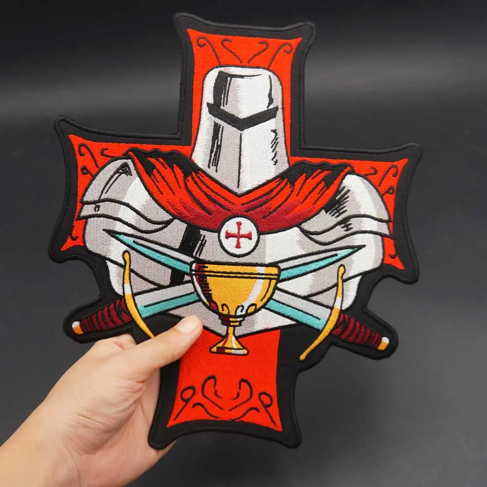 Crusader Knights Templar Embroidery Motorcycle Biker Patch Sticker Badge For Clothing Hat Bags Iron on Backing