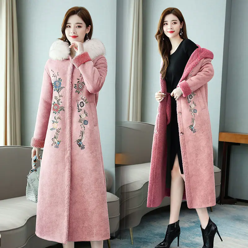 Fur Coat Women's Mid-Length 2020 New Winter Korean Windbreaker Thickened Warmth Long Over The Knee Printed Lambswool Jacket y463