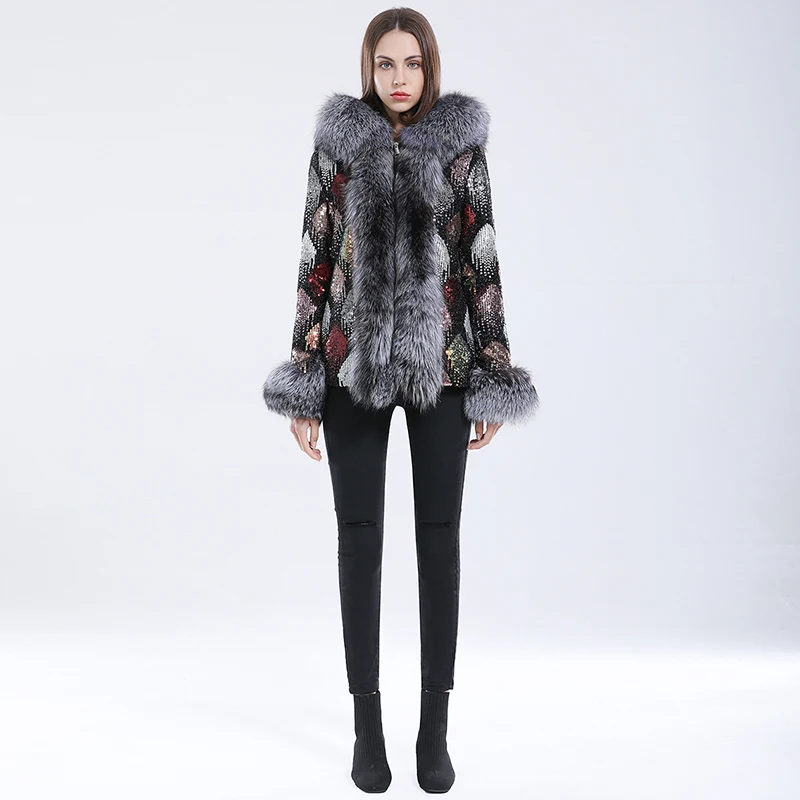 2023 winter new fox fur collar coat long-sleeved women's color coat fur parka winter coat