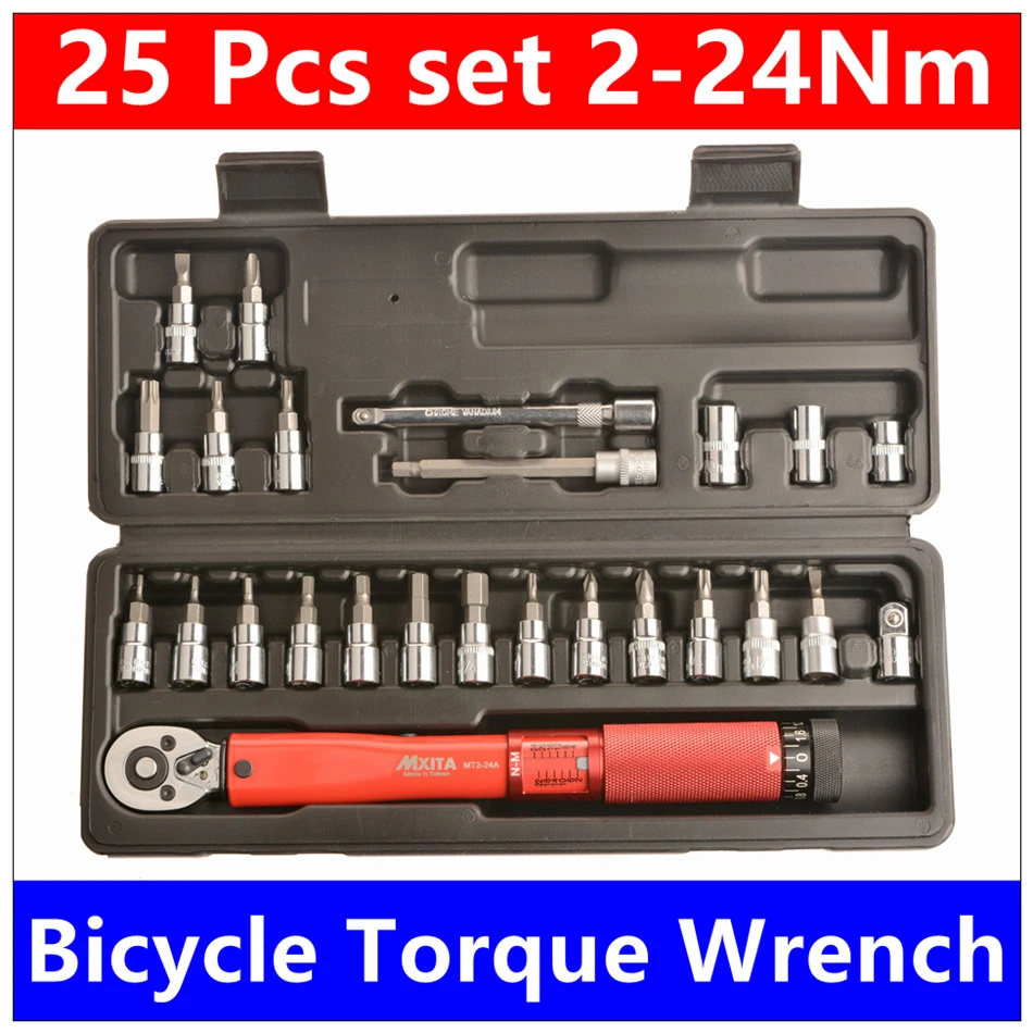 

25Pcs 2-24Nm Adjustable Torque Wrench Bicycle Repair Tools Kit Bike Repair Spanner