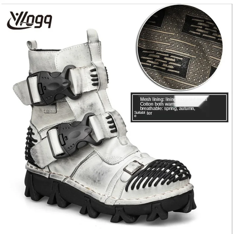 Neue männer Motorrad Stiefel Aus Echtem Leder Militär Kampf Stiefel Gothic Schädel Punk Stiefel Taktische Stiefel Männer Plattform Grundlegende