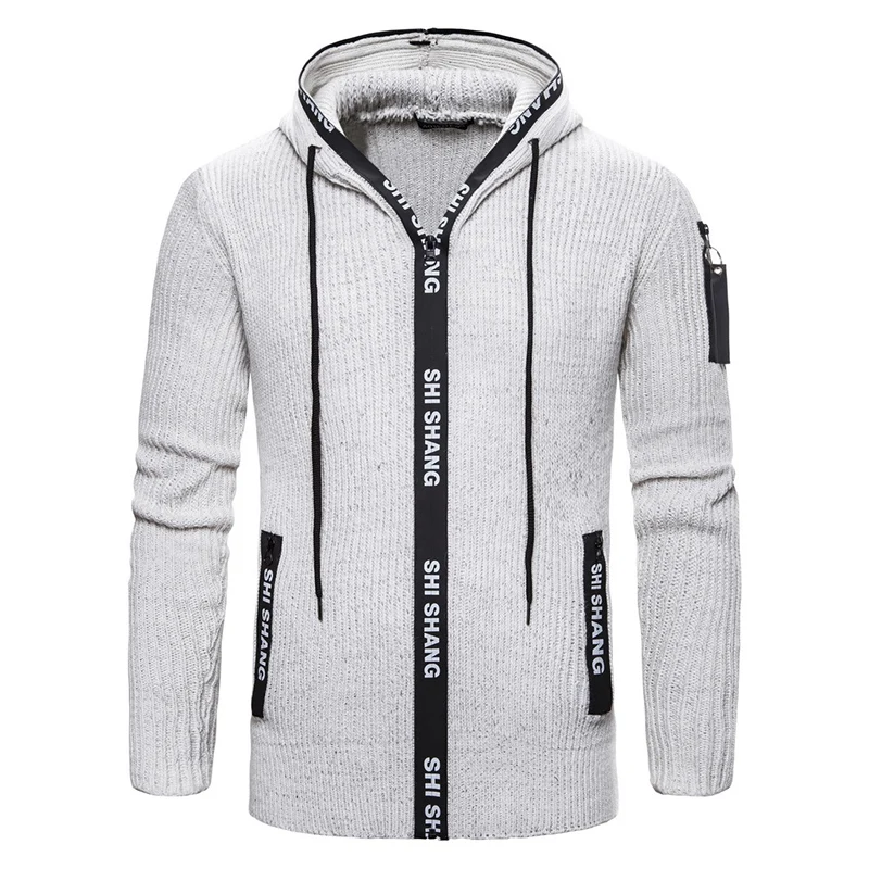 

Autumn Cardigan Sweatercoat Slim Fit Hooded Men Knitwear Sweater Casual Zipper Sweater Coat Male