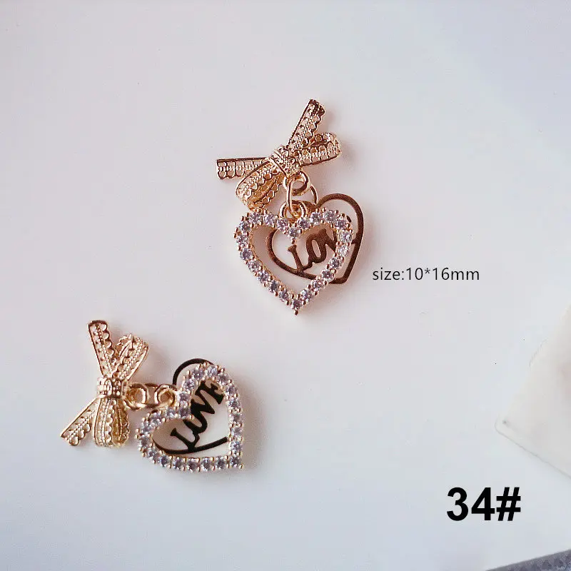10 unids/lote 3D amor corazón aleación Nail Art circón perla cristal Metal manicura uñas accesorios suministros decoraciones encantos 20 # -29 #