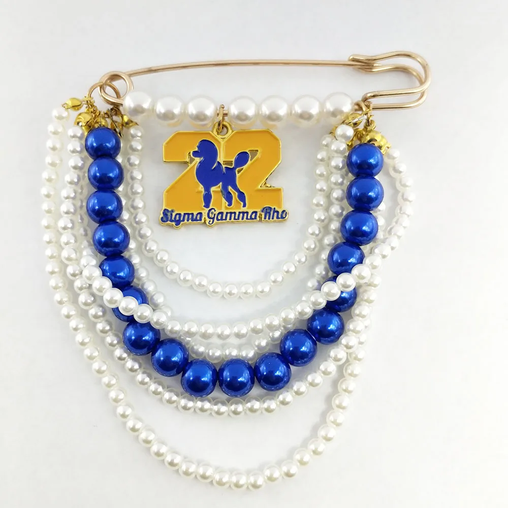 Handmade Greek Sorority High Quality Metal Sigma Gamma Rho Pearl Pendants Brooch pins Women Safety Pins Girl Bags Hat pin Gifts