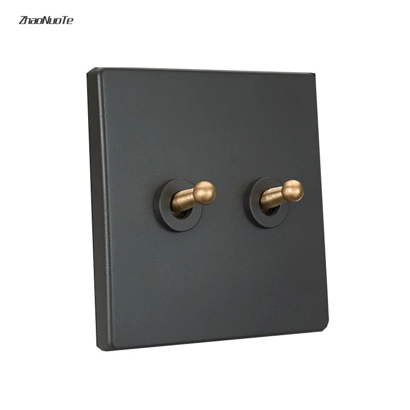 Retro Brass Toggle Light Switch 1-4 Gang 2 Way PC Gray Panel Wall Lamp Switch 10A 220V Wall Power Switch