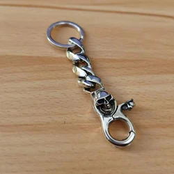 925 Sterling Silver Skull Belt Clip Mens Biker Punk Keychain 8J002X