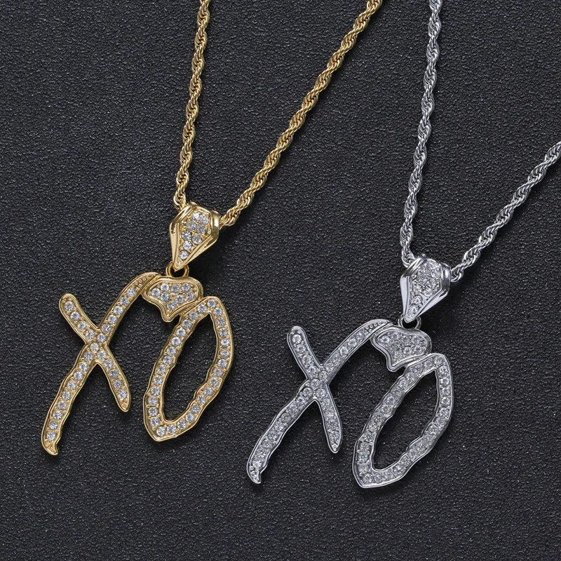 New 2021 Hip Hop Necklace Cubic Zircon Lettered XO Pendant With Stainless Steel Long Chain Necklace For Women Men Jewelry