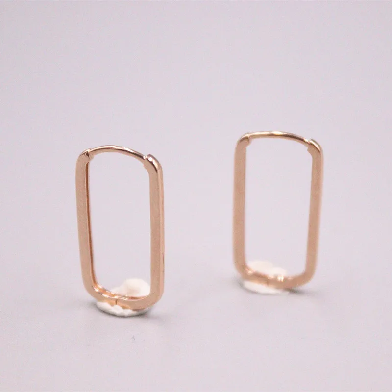 Pure Soild 18K Rose Gold Ear Ring Rectangle Hoop Earrings Real Au750 Woman Jewelry Gift 1.35g