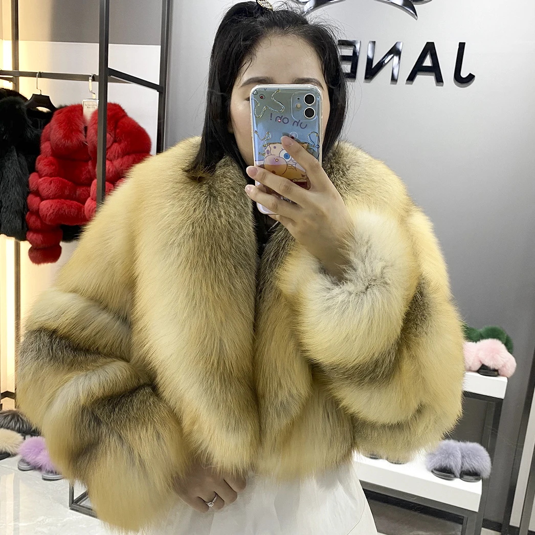 Luxury Clothes Women Fox Fur Coat Fashion Real Fur Jacket Plus Size Custom Short Natural Fox Fur Coat JFB1-21096