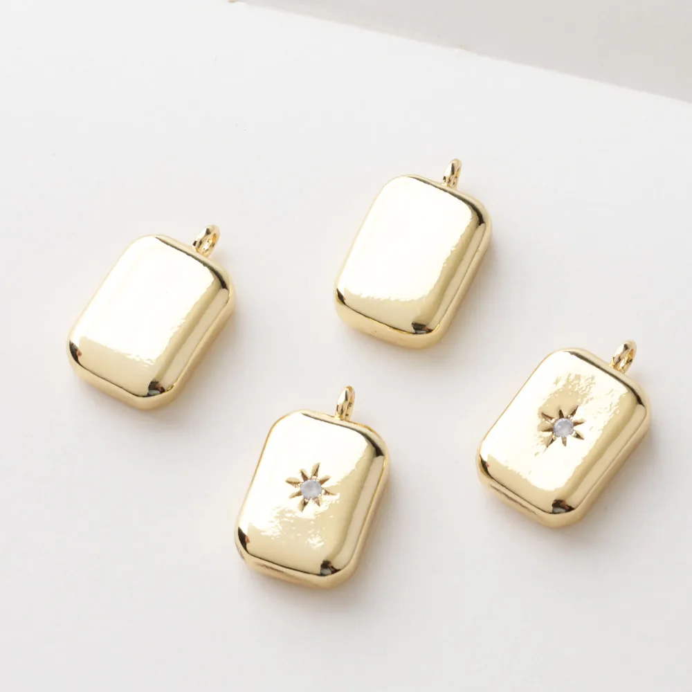 2pcs 14K Gold Plated Rectangular Findings For Jewelry Making Pendant Earrings Supplies with Water Drop Core
