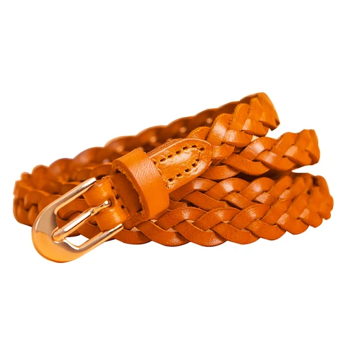 Moda mujer trenzado Casual 100% cuero genuino hebilla estrecha correa cinturón ajustado cinturón tejido para mujer