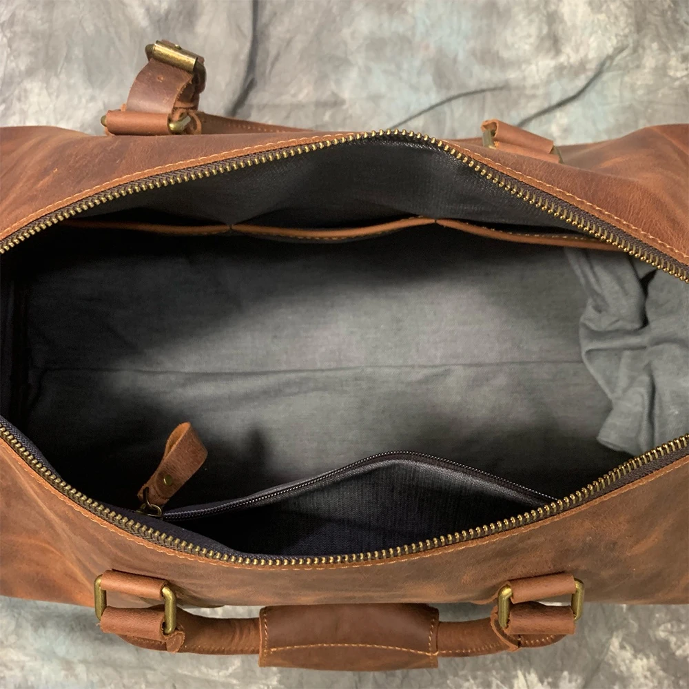 MVA Vintage Leather Duffel Bag For Men Women Full Grain Cowhide Leather Large Travel Bag Gym Sports Overnight Weekender Bags Big