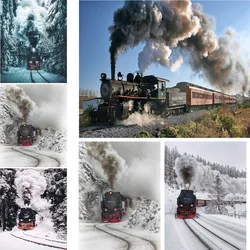 5D Diy Full Square /Round Diamond Painting Landscape Retro Steam Train Cross Stitch Mosaic Rhinestone Embroidery Home Winter Art