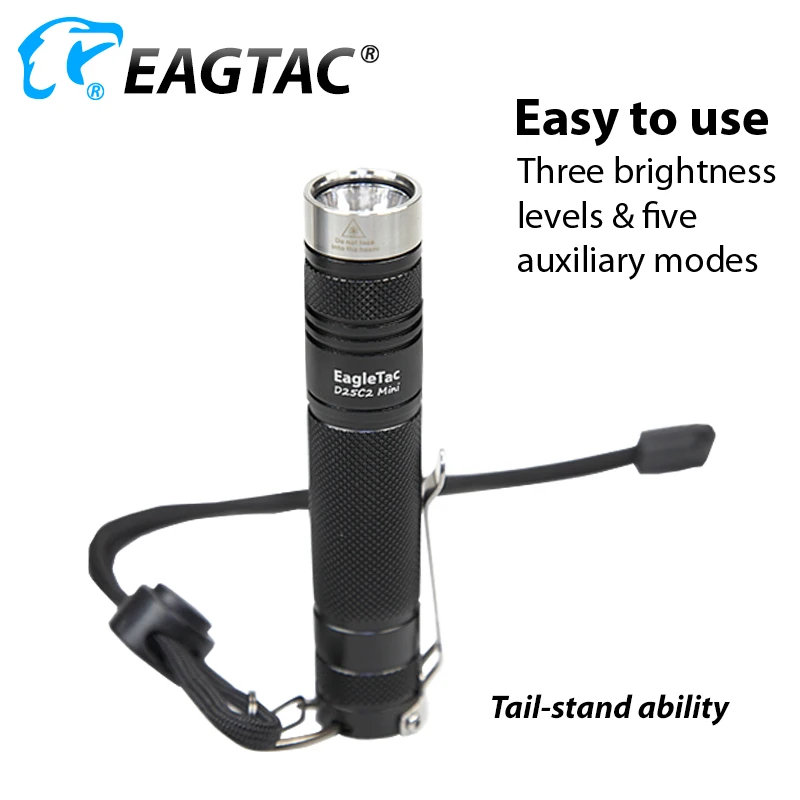 EAGTAC D25C2 Mini LED Flashlight EDC Torch XPG2 530 Lumens Multi Mode Strobe FREE 16650