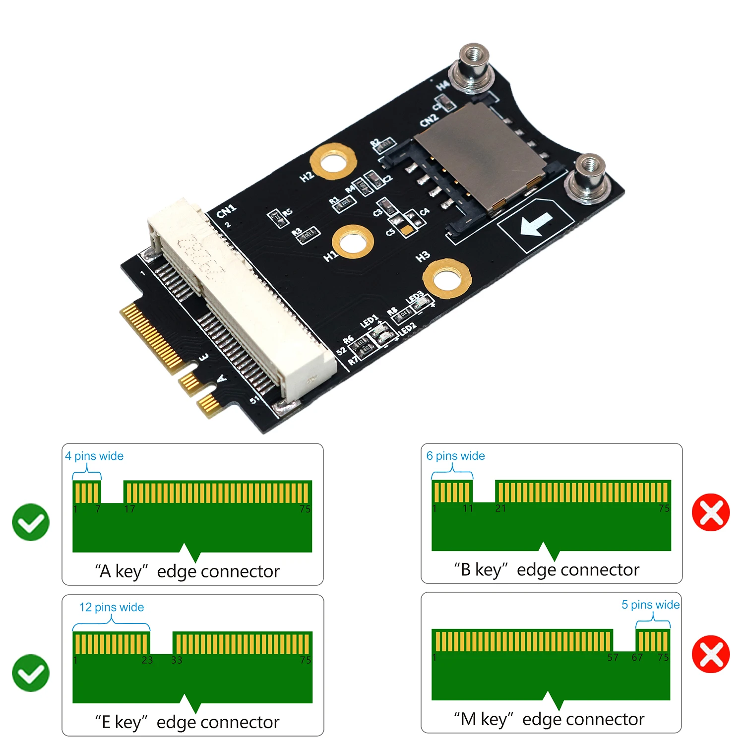 M.2-ミニpcieワイヤレスネットワークカード,wifiアダプター,m2 ngff,キーa e,simカードスロット付き,wifi/wan/lteモジュール用