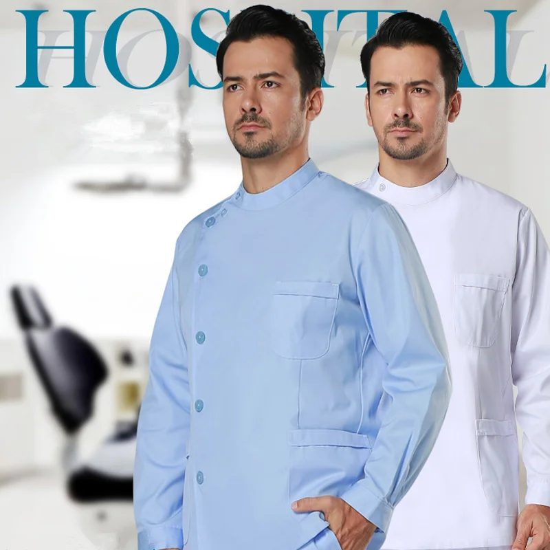 Uniforme de enfermera de manga larga para hombres y mujeres, traje dividido, cuello lateral, abrigo blanco Delgado, trabajo de dentista dental de invierno, c