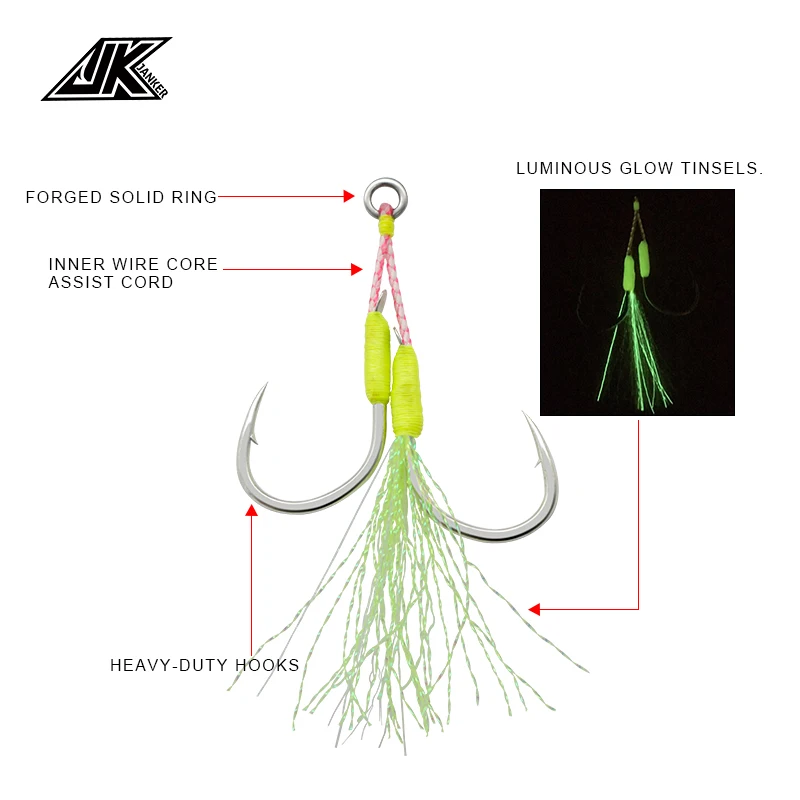 JK New Product STLD-L Wear-Resistant Hook Wire Fixing Device Fishing Single-Line Auxiliary Hook Sea Fishing Hook Luminous