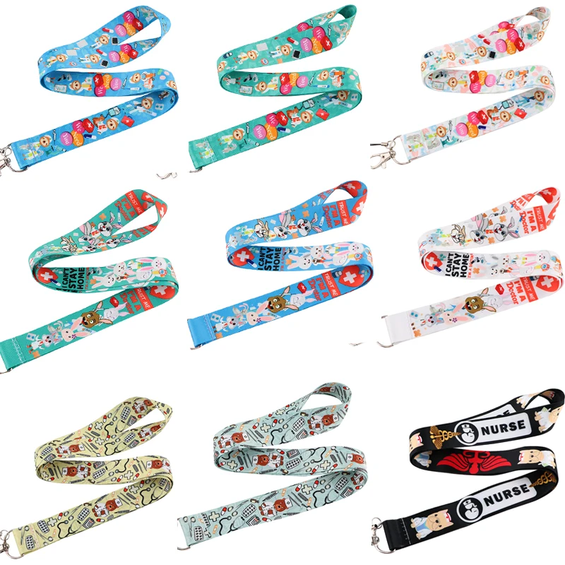 20pcs/lot BH1618 Blinghero Cartoon Animals Doctor Cute Rabbit Bear Cat Dog Lanyard for Keys Phone Neck Strap Lanyard Nurse Gift