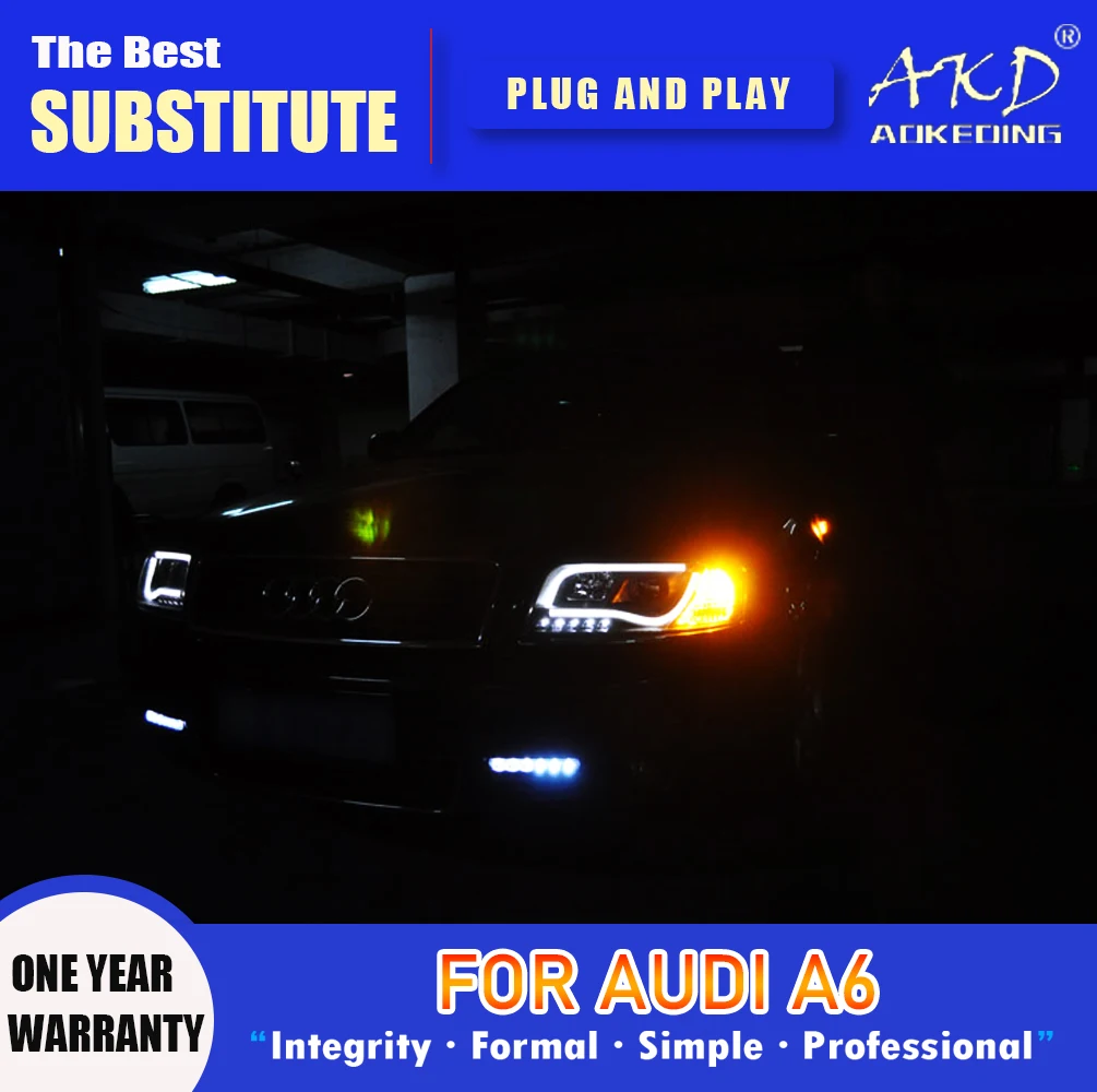 AKD رئيس مصباح لأودي A6 C4 LED المصباح 1997-2004 المصابيح الأمامية A6 DRL بدوره إشارة عالية شعاع الملاك العين العارض عدسة #4