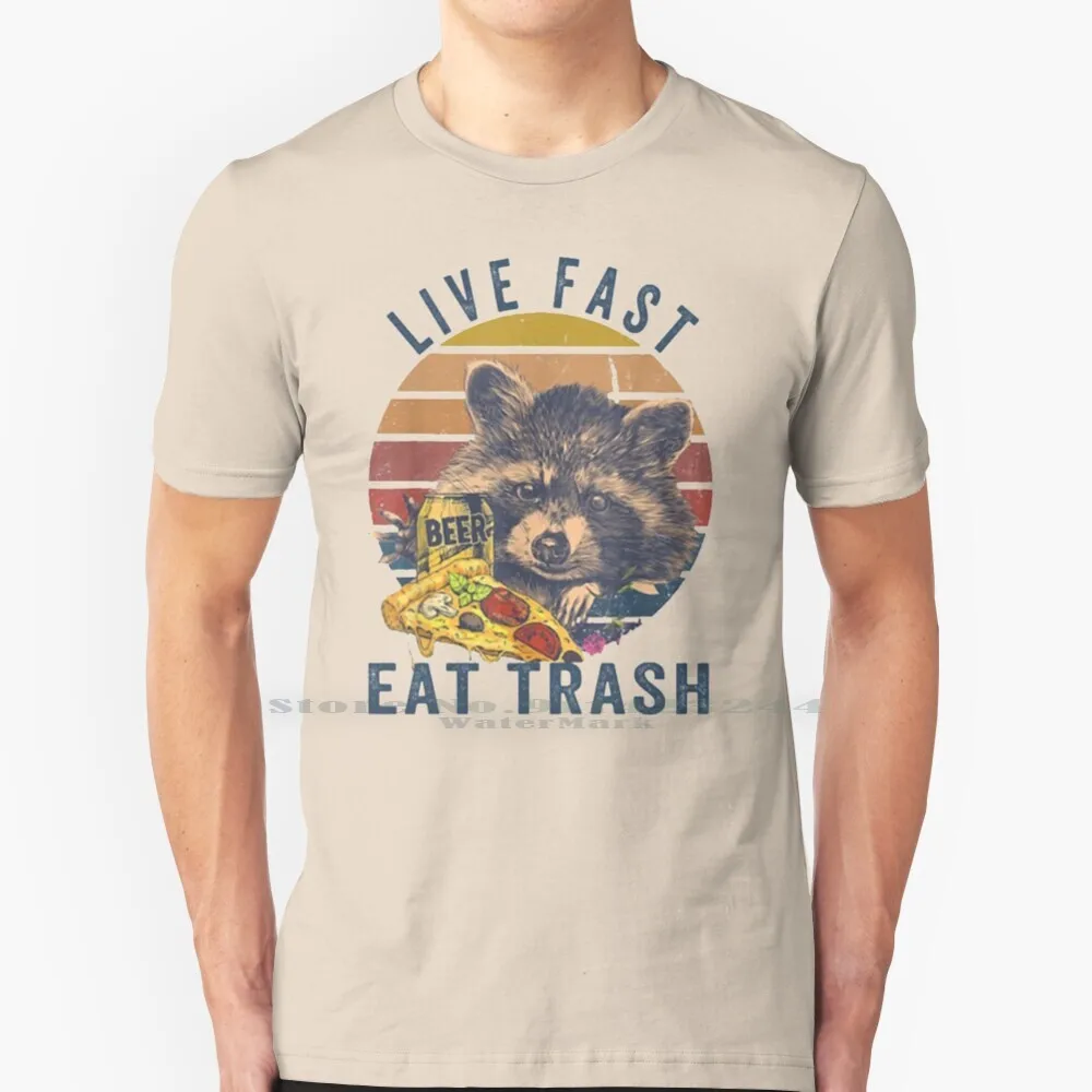 Live Fast Eat Trash 100% Cotton T Shirt Cat Kitten Skunk Raccoon 80s Animals Pets Cute Cuddly Rainbow Kitteh Kitty Opossum Wild