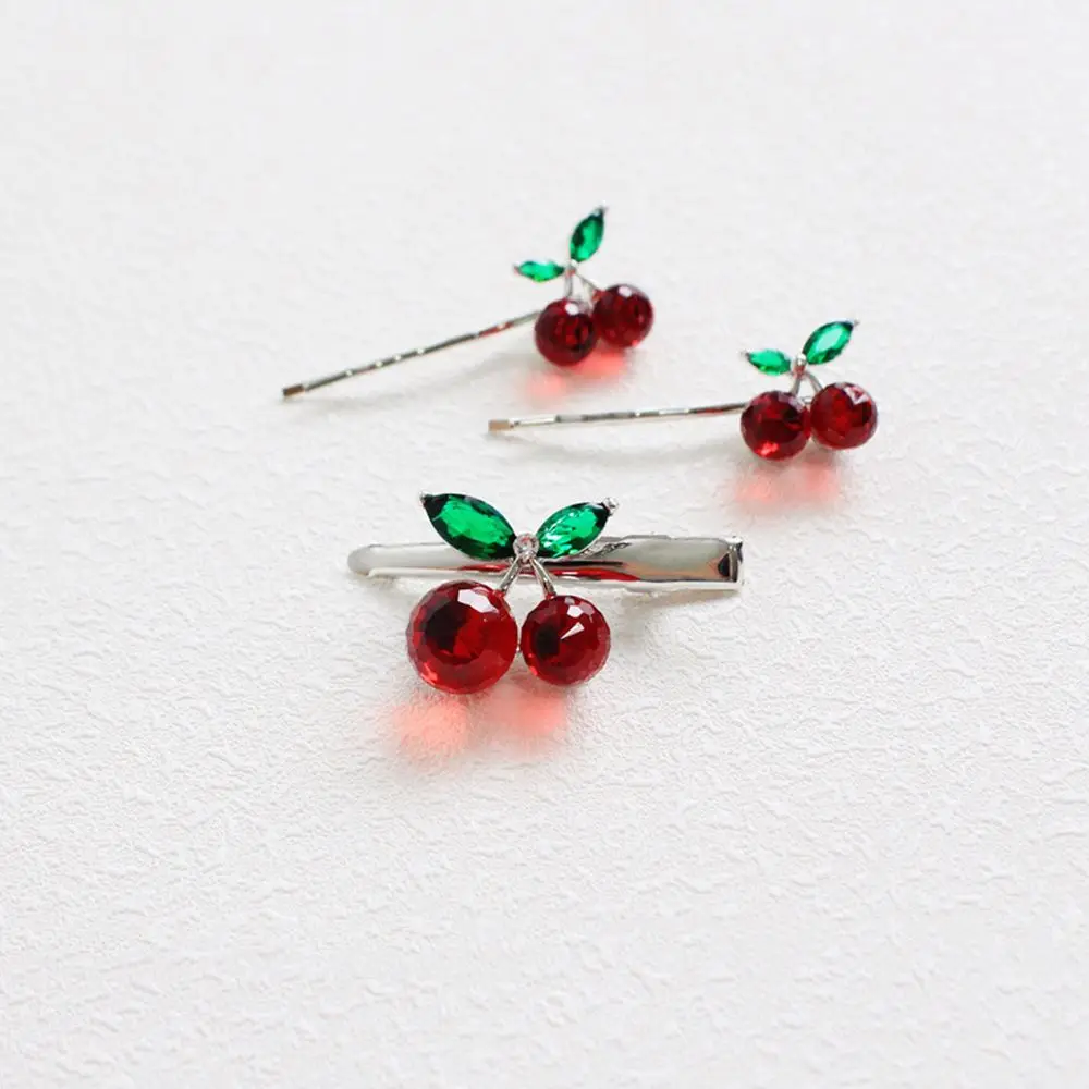 Fashion Crystal Cherry Hair Clip  Lovely Sweet Hairpins Barrette Headdress for Women Girl Hair Accessories