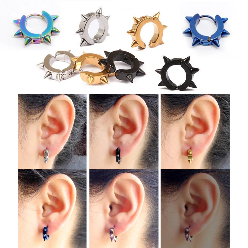 SOHOT Titanium Stainless Steel Black Round Hoop Earrings Butterfly Star Flame Dragon Love Heart Wholesale Punk Unisex HipHop Man