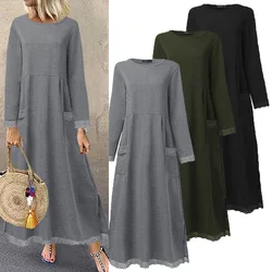 Fashion Women's Autumn Sundress ZANZEA 2023 Lace Patchwork Sweatshirts Dress Female Hoodies  Maxi Vestidos Pullover