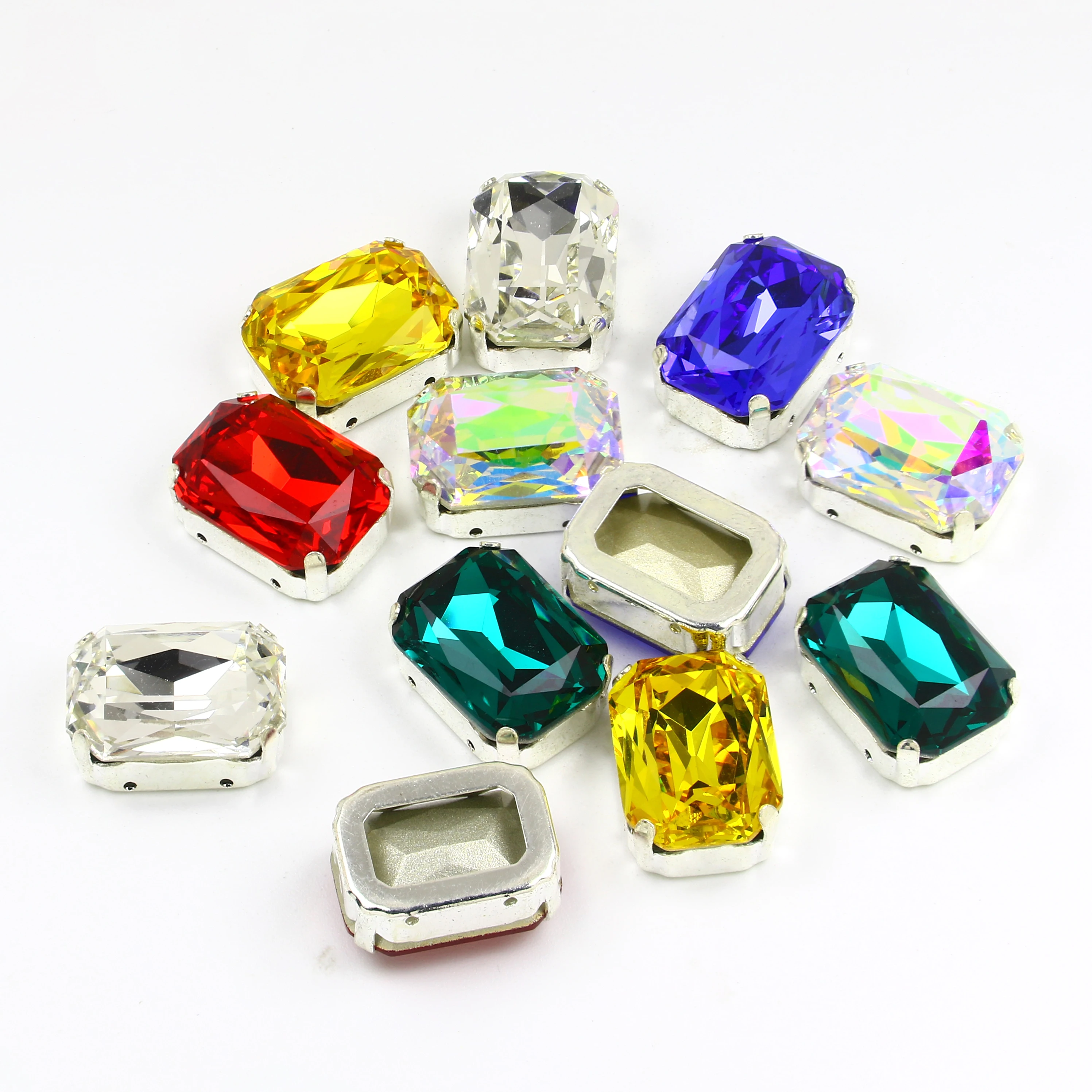 Rectangle pointed back Crystal Fancy Stone With silver Claw Sew On Rhinestone DIY Craft Strass Glass stones For Clothes