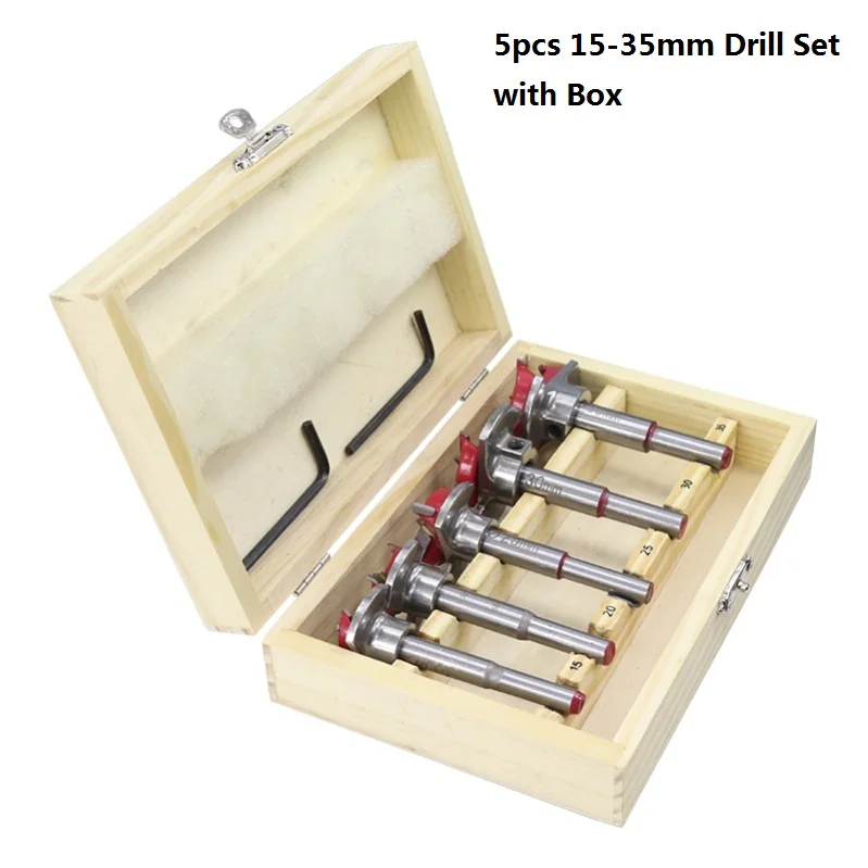 Juego De 5 Brocas Forstner Ajustables – 15/20/25/30/35 Mm, Carburo, Profundidad Hasta 50 Mm