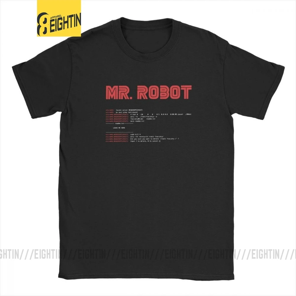 Mr Robot Fsociety00.dat T-Shirt Men Hacker Fsociety Hack Linux Programmer Awesome Cotton Tee Short Sleeve T Shirts Adult Tops