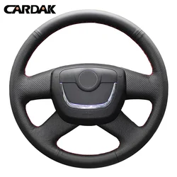 CARDAK Black Leather Steering Wheel Cover for Skoda Octavia Superb 2012 Fabia Skoda Octavia a 5 a5 2012 2013 Yeti 2009-2013