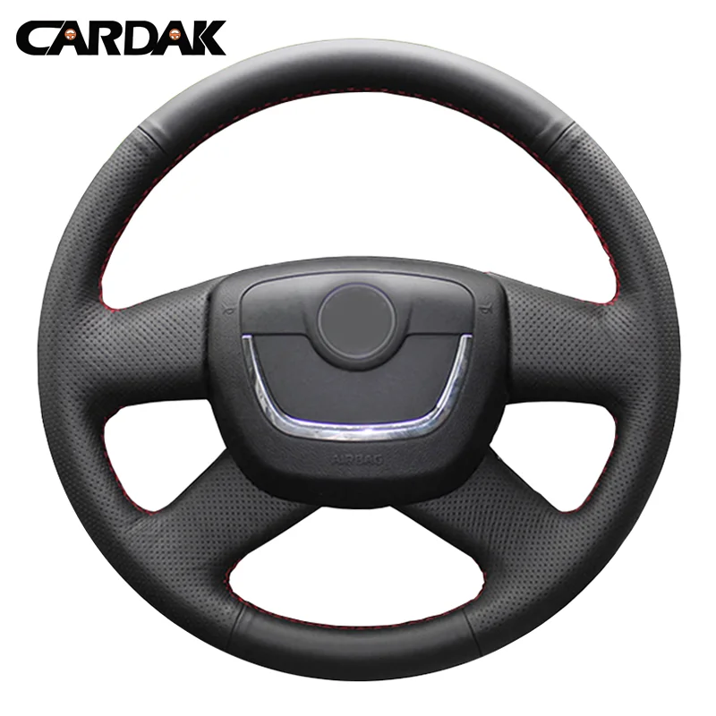 CARDAK czarna skórzana osłona kierownicy dla Skoda Octavia Superb 2012 Fabia Skoda Octavia a 5 a5 2012 2013 Yeti 2009-2013
