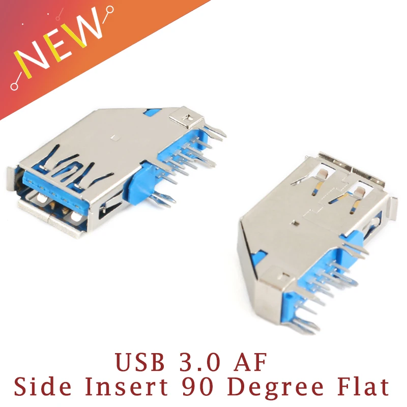 5 Pieces USB 3.0 AF Type High-Speed Socket Connector USB Jack 3.0 Female Jack Side DIP Long Body For Fast Data Transmission Flat