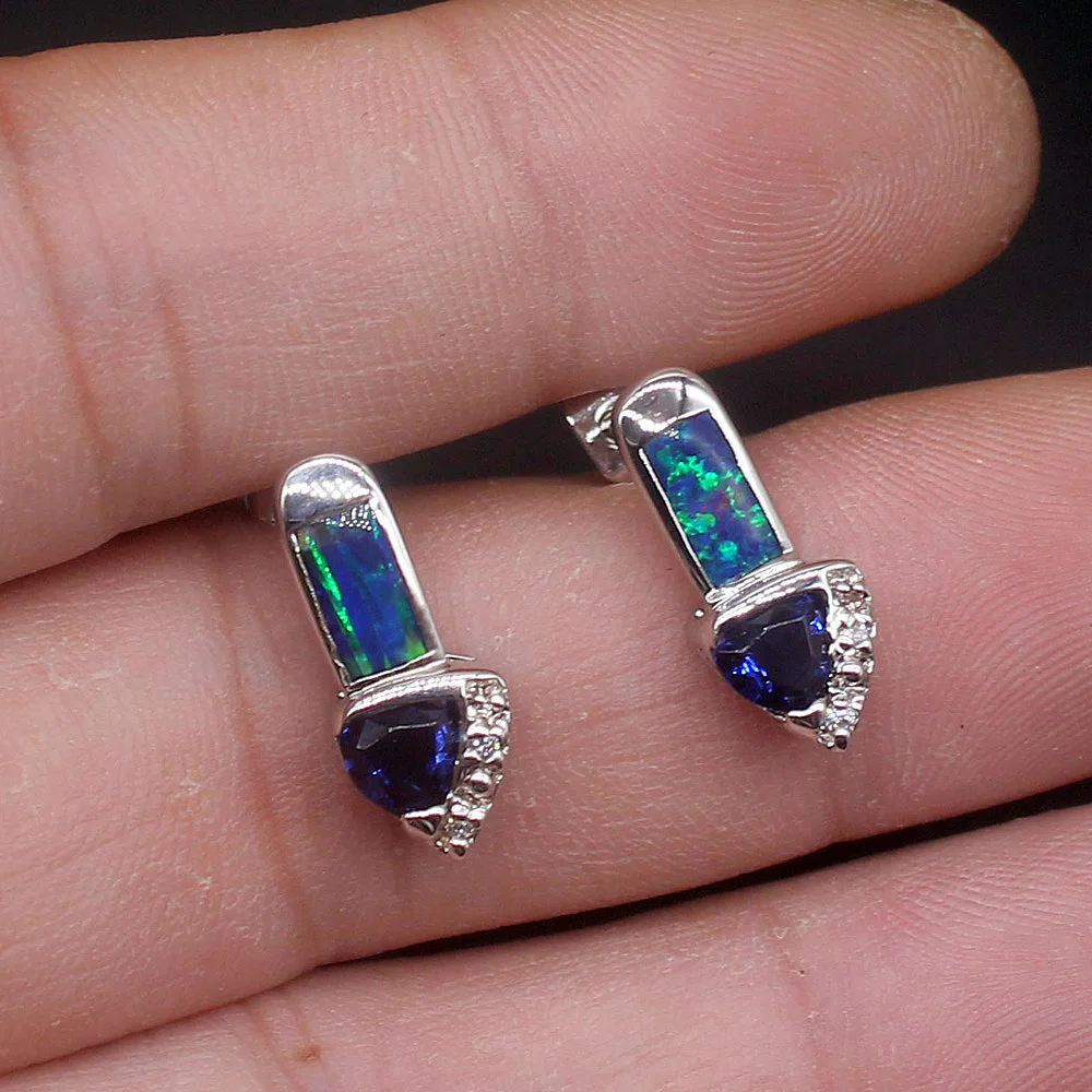 

Hermosa Unique Design Blue Sapphire Opal New Arrival Genuine 925 Silver Stud Earrings Jewelry Gifts for Women Girls 20214563