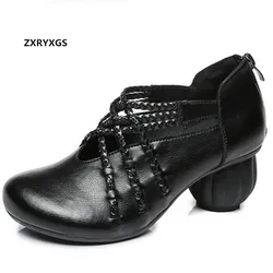 2023 Newest Classic Genuine Leather Shoes Fashion Elegant High Heel Shoes Round Toe Back Zipper Comfortable Female Shoes Trend