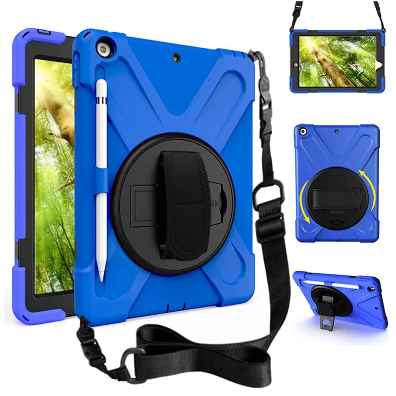 

For iPad 8th/7th Generation Case 360 Rotating Rugged Stand Hand Strap Stand Armor Cover for iPad 10.2 12.9 2020 Air2 Air1 Coque