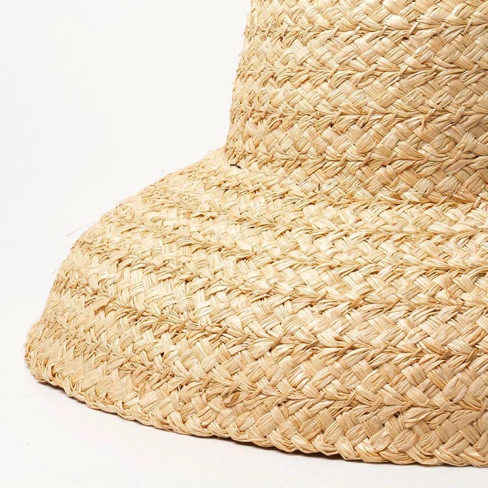 Hand-made Raffia Straw Hat For Women Retro Flat Big Brim Straw Hat Ladies Outdoor Sun Protection Beach Summer Hats With Ribbon